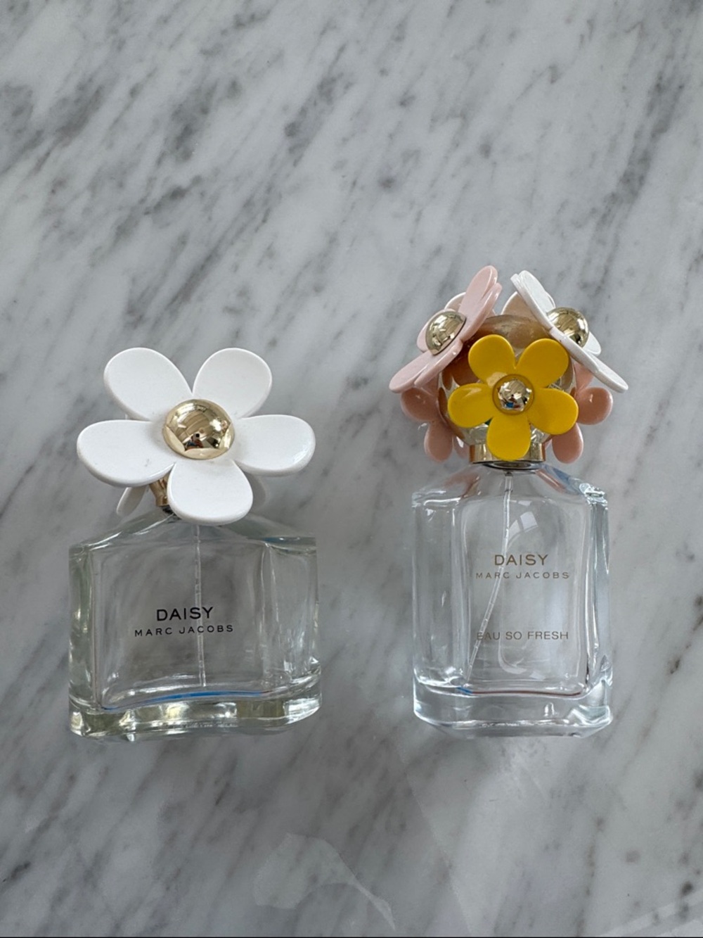 Marc Jacobs Daisy Bottles. Empty. White, Yellow & Pink Floral Caps. 100&75ml